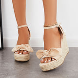 Sohiwoo Bowknot Espadrille Platform Wedges Ankle Strap Sandals