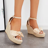 Sohiwoo Bowknot Espadrille Platform Wedges Ankle Strap Sandals