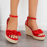 Sohiwoo Bowknot Espadrille Platform Wedges Ankle Strap Sandals