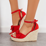 Sohiwoo Bowknot Espadrille Platform Wedges Ankle Strap Sandals