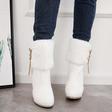 Sohiwoo  Women Rhinestone Faux Fur Lined Ankle Boots Chunky High Heel Booties