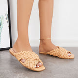 Sohiwoo Women Criss Cross Braided Woven Slippers Flat Slide Sandals