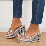 Sohiwoo  Women's Rhinestone Slip-on Platform Wedges Backless Slide Sandals