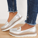 Sohiwoo Women Casual Leather Slip on Flat Loafers Platform Sneakers