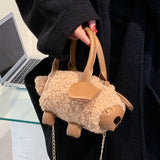 Sohiwoo Cartoon Faux Lamb Wool Crossbody Bag Sheep Shape Plush Shoulder Bag Cute Coin Purse