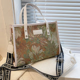 Sohiwoo Flower Printed Large Capacity Tote Bag All Over Floral Pattern Satchel Bag Casual Practical Commuter Bag