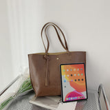 Sohiwoo Solid Color Large Capacity Shoulder Bag Soft Tote Bag Portable Handbag