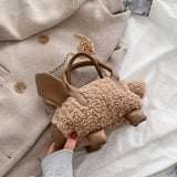 Sohiwoo Cartoon Faux Lamb Wool Crossbody Bag Sheep Shape Plush Shoulder Bag Cute Coin Purse