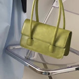 Sohiwoo Versatile Faux Leather Underarm Bag Solid Color Shoulder Bag Flap Trendy Handbag