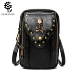 Sohiwoo Gothic Mini Crossbody Bag Punk Skull & Studded Decor Phone Purse Vintage PU Leather Shoulder Bag
