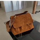 Sohiwoo Vintage Large Capacity Messenger Shoulder Bag Solid Color Flap Crossbody Bag Versatile Bag For School