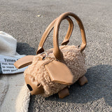 Sohiwoo Cartoon Faux Lamb Wool Crossbody Bag Sheep Shape Plush Shoulder Bag Cute Coin Purse