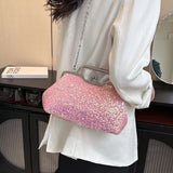 Sohiwoo Sequin Decor Evening Bag Glitter Luxury Fame Bag With Kiss Lock Elegant Shiny Handbag & Purse