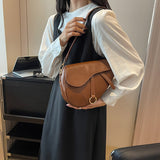 Sohiwoo Solid Color Crossbody Bag PU Leather Flap Shoulder Bag Simple Design Versatile Saddle Bag