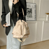 Sohiwoo Casual Large Capacity Bucket Bag Solid Color Drawstring Crossbody Bag All-Match Shoulder Bag