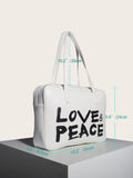 Sohiwoo Large Capacity Letter Printed Boston Bag Preppy Shouder Bag Trendy Portable Bag For Travel