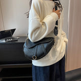 Sohiwoo Solid Color Crossbody Bag PU Leather Flap Shoulder Bag Simple Design Versatile Saddle Bag