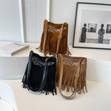 Sohiwoo Vintage Suede Embroidery Crossbody Bag Bohemian Large Capacity Tassel Fringe Shoulder Bag