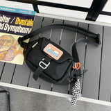 Sohiwoo Color Contrast Nylon Chest Bag Letter Patch Crossbody Bag For Travel