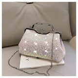 Sohiwoo Sequin Decor Evening Bag Glitter Luxury Fame Bag With Kiss Lock Elegant Shiny Handbag & Purse