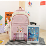 Sohiwoo 3pcs Kawaii Plaid Backpack Set Large Capacity Laptop Daypack School Bag & Tote Bag For Girls