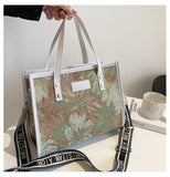 Sohiwoo Flower Printed Large Capacity Tote Bag All Over Floral Pattern Satchel Bag Casual Practical Commuter Bag