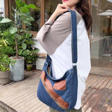 Sohiwoo Vintage Denim Spliced Shoulder Bag All Match Large Capacity Crossbody Bag Perfect Armpit Bag