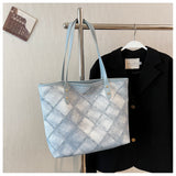 Sohiwoo Trendy Rhombus Pattern Tote Bag All-Match Shoulder Bg With Fixed Strap Simple Bag For Work