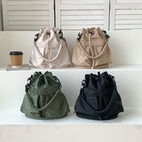 Sohiwoo Casual Large Capacity Bucket Bag Solid Color Drawstring Crossbody Bag All-Match Shoulder Bag