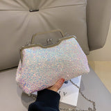 Sohiwoo Sequin Decor Evening Bag Glitter Luxury Fame Bag With Kiss Lock Elegant Shiny Handbag & Purse