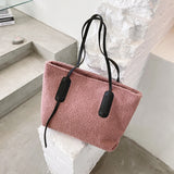 Sohiwoo Fuzzy Large Capacity Tote Bag Plush Top Handle Handbag Simple Versatile Shoulder Bag