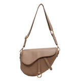 Sohiwoo Solid Color Crossbody Bag PU Leather Flap Shoulder Bag Simple Design Versatile Saddle Bag