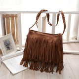 Sohiwoo Vintage Suede Crossbody Bag Tassel Decor Shoulder Bag Large Travel Bag