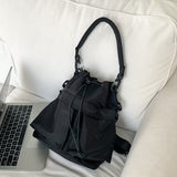 Sohiwoo Casual Large Capacity Bucket Bag Solid Color Drawstring Crossbody Bag All-Match Shoulder Bag