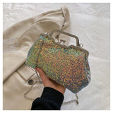 Sohiwoo Sequin Decor Evening Bag Glitter Luxury Fame Bag With Kiss Lock Elegant Shiny Handbag & Purse