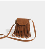 Sohiwoo Retro Fringed Flap Crossbody Bag Boho Style Suede Tassel Shoulder Bag Small Purse Bag