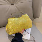 Sohiwoo Sequin Decor Evening Bag Glitter Luxury Fame Bag With Kiss Lock Elegant Shiny Handbag & Purse