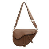 Sohiwoo Solid Color Crossbody Bag PU Leather Flap Shoulder Bag Simple Design Versatile Saddle Bag