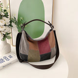 Sohiwoo Large Capacity Crossbody Bag Colorblock Canvas Hobo Bag Vintage Stitching Shoulder Bag