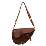 Sohiwoo Solid Color Crossbody Bag PU Leather Flap Shoulder Bag Simple Design Versatile Saddle Bag