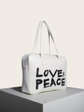 Sohiwoo Large Capacity Letter Printed Boston Bag Preppy Shouder Bag Trendy Portable Bag For Travel