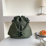 Sohiwoo Casual Large Capacity Bucket Bag Solid Color Drawstring Crossbody Bag All-Match Shoulder Bag