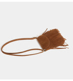 Sohiwoo Retro Fringed Flap Crossbody Bag Boho Style Suede Tassel Shoulder Bag Small Purse Bag