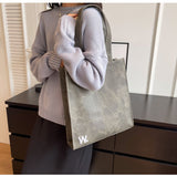 Sohiwoo Women Vegan Large Capacity Shoulder Bag Embroidery Letter All Match Hand Bag