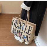 Sohiwoo Vintage Letter Print Tote Bag Large Capacity Shoulder Bag All Match Handbag & Shopping Bag