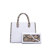 Sohiwoo 2pcs Fashion Snakeskin Texture Handbag Sets Large Capacity Shoulder Tote Bag With Clutch Wallet All-Match Trendy Bag For Work