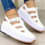 Sohiwoo  Women Casual Solid Color Platform Hollow Shoes