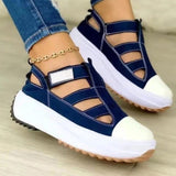 Sohiwoo  Women Casual Solid Color Platform Hollow Shoes