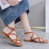 Sohiwoo Women Crisscross Strappy Flat Sandals Open Toe Ankle Strap Sandals