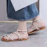 Sohiwoo Women Crisscross Strappy Flat Sandals Open Toe Ankle Strap Sandals